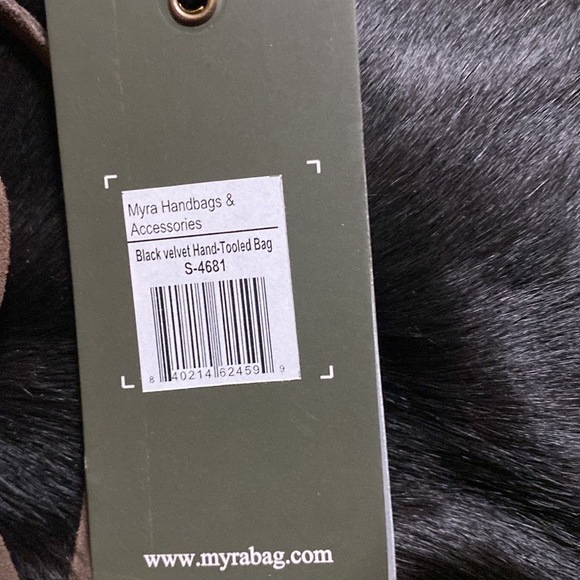 MYRA BAG BLACK VELVET COWHIDE HAND-TOOLED - Picture 8 of 9